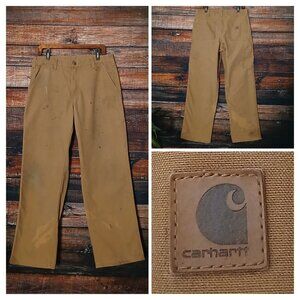 Carhartt Vintage Pants B02 Mens 32X30 Brown Dungaree Utility Paint Splatter